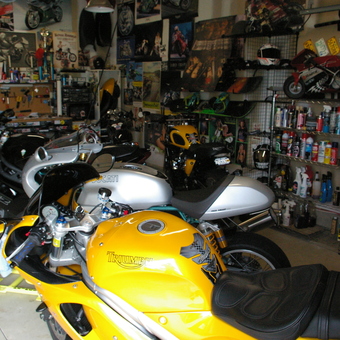Motorcycle Garage with Tools, Posters, and Shelving - Scott K Braman from Niskayuna, NY