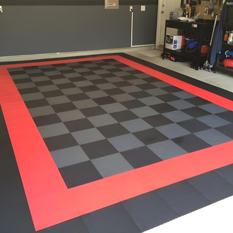 Checkerboard Garage Floor Tiles with Red Border - Christopher Durbin from Summerville, South Carolina