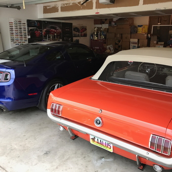 Classic and Modern Mustangs in Organized Garage - Roger from Topeka, Kansas