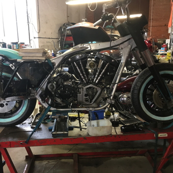 Vintage Motorcycle Restoration on Lift with Tools and Parts - Bruce Renfrew from Leicester, Leicestershire