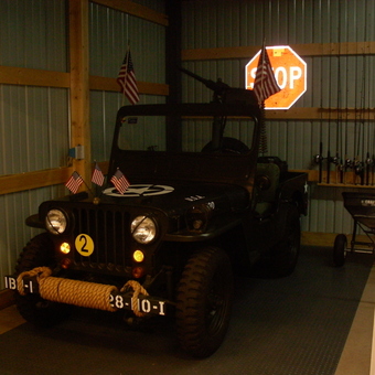 Vintage Military Jeep Display and Neon Stop Sign - Jerryjeeper from Ottawa Lake, Michigan