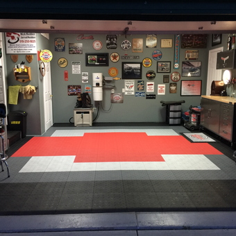 Garage with Custom Tile Flooring and Wall Signs - Jarrod from Windsor, Ontario