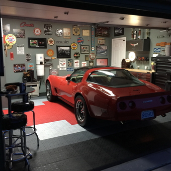 Corvette Garage with Wall Signs and Bar Stools - Jarrod from Windsor, Ontario
