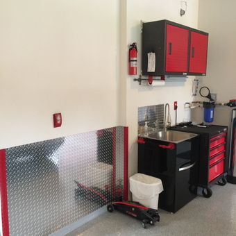 Modern Garage with Red Cabinets and Tool Chest - Nitram from Noblesville, Indiana