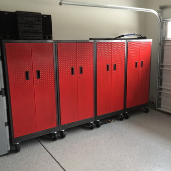 Red Diamond Plate Garage Cabinets with Casters - Nitram from Noblesville, Indiana