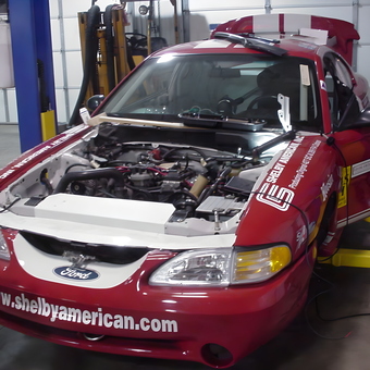 Red Shelby Mustang Race Car on Lift in Garage - Keith from Saint Louis, MO