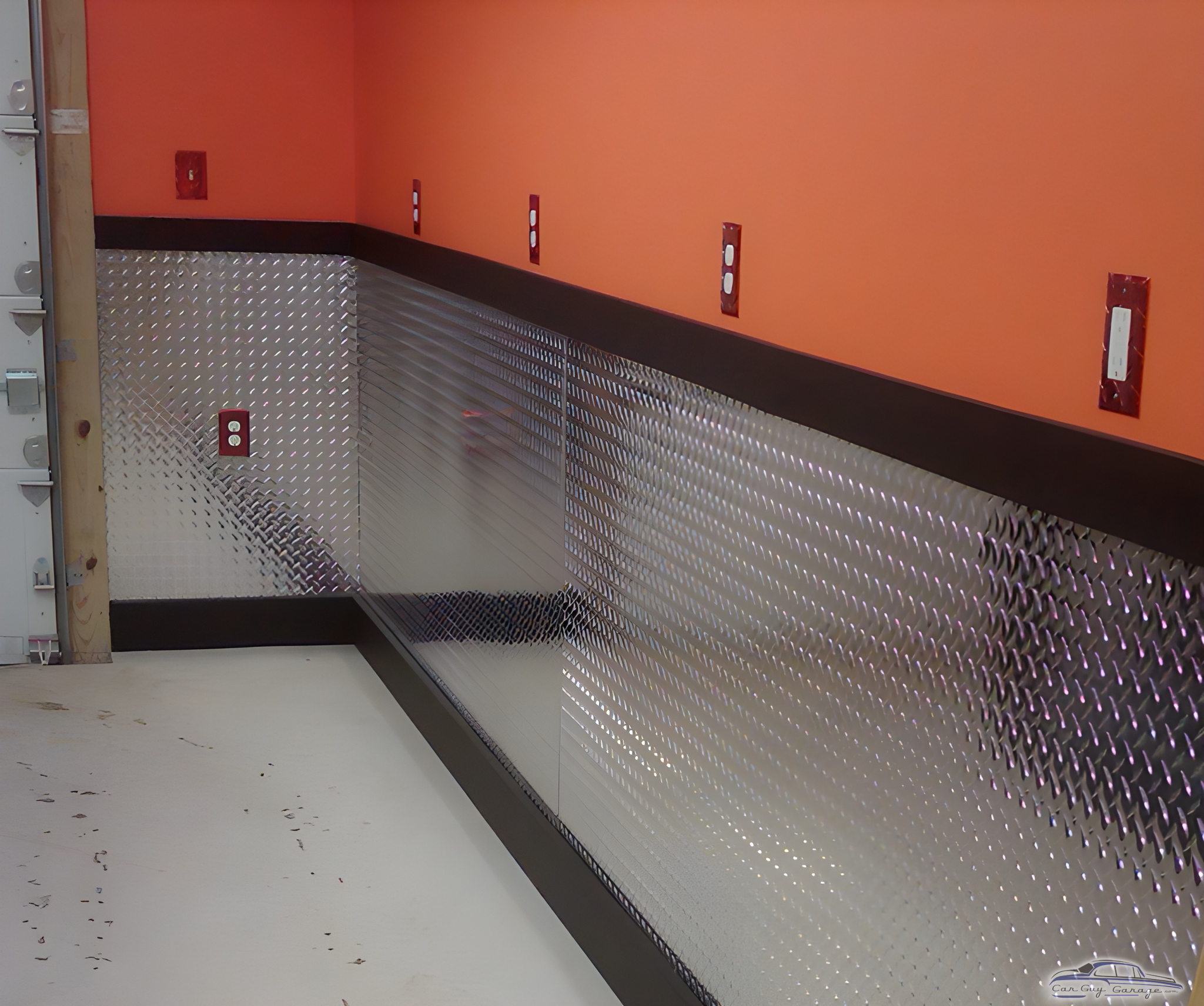 Diamond plate garage wall panels with orange paint - David from Eighty Four, PA