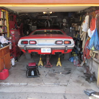 Classic Dodge on Jack Stands in Organized Garage - Randy Chaney from Shelburne, Ontario