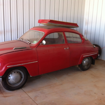 Vintage Red Classic Car in Metal Garage - jackalope1956 from Nichols Hills, OK