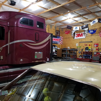 Garage with Semi Truck, Classic Car, Tool Chests, and Wall Signs - Abe from Medway, OHIO