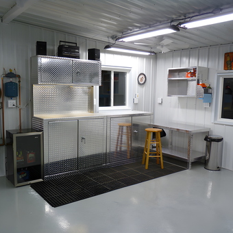 Diamond Plate Cabinets and Workbench Man Cave - Dave from Marshalltown, IA
