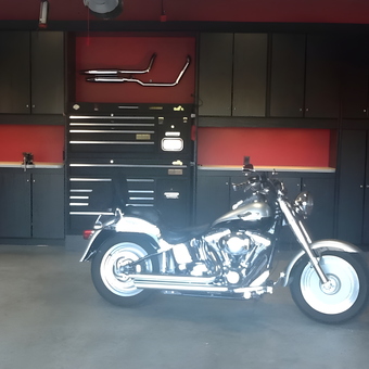 Motorcycle Garage with Black Cabinets and Tool Chest - John from Vernon, Bc
