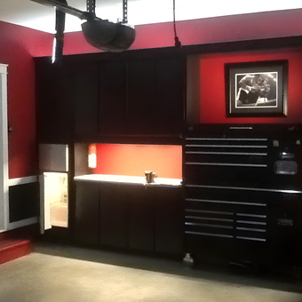 Modern garage with black cabinets and tool chest - John from Vernon, Bc