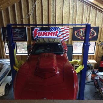 Red Muscle Car on Lift with Garage Decor - Clint from Arlington, Texas