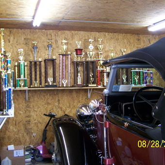 Classic Car and Trophy Display in Organized Garage - Mike DeFelice from Port Ewen, NY