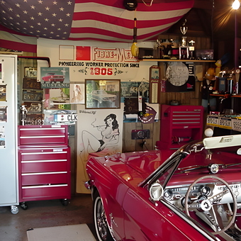 Classic car garage with tool cabinets and decor - RED RIDER from BROOKHAVEN, PA