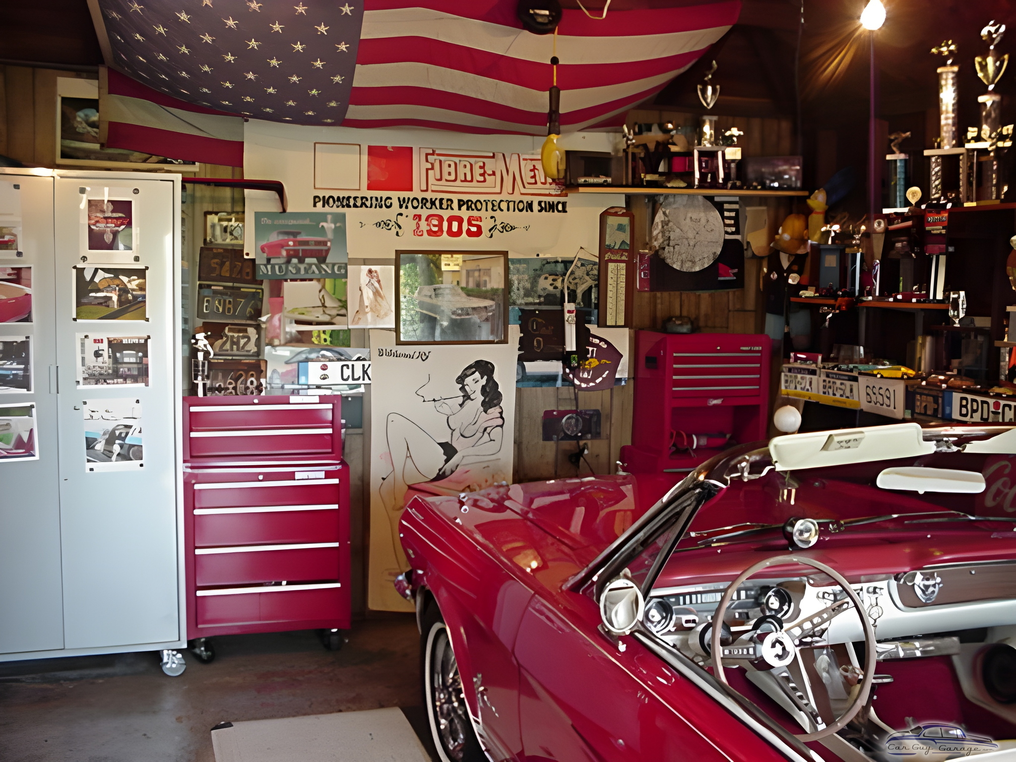 Classic car garage with tool cabinets and decor - RED RIDER from BROOKHAVEN, PA