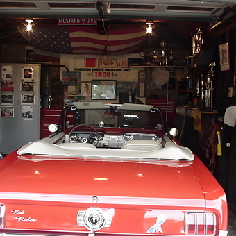 Classic Mustang Convertible in Decorated Garage - RED RIDER from BROOKHAVEN, PA