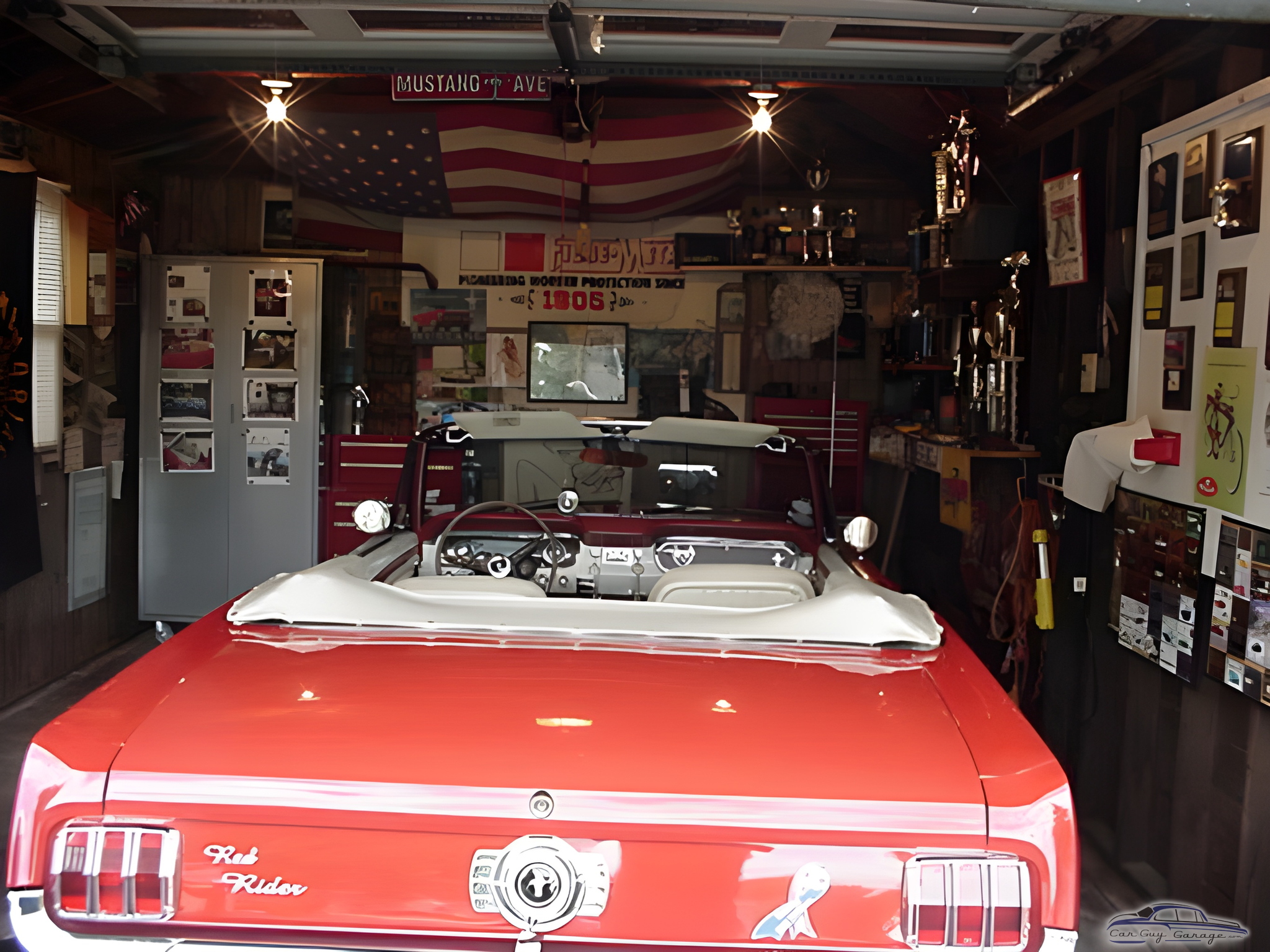 Classic Mustang Convertible in Decorated Garage - RED RIDER from BROOKHAVEN, PA