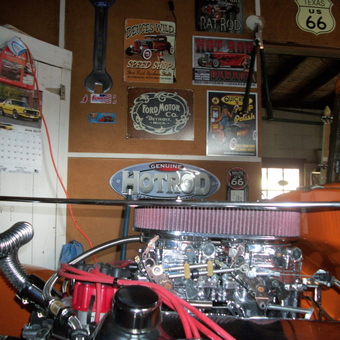 Hot Rod Engine and Wall Signs in Garage - Larry Marsaglia from Drexel Hill, Pennsylvania