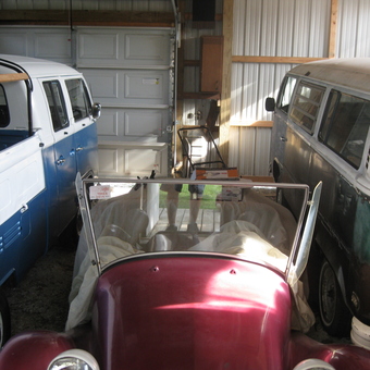 Classic VW Vans and Convertible in Organized Garage - VW Guy from new carlisle, IN