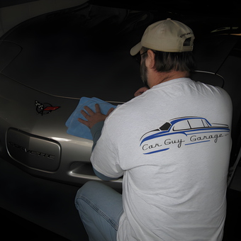 Man Polishing Corvette Hood with Microfiber Towel - Bill from Sayre, PA