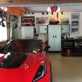 Organized Garage with Red Corvette and Storage Cabinets - Bruce from East Brunswick, NJ