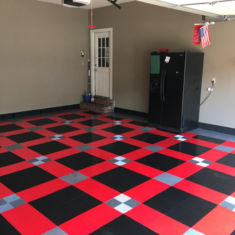 Red and Black Tile Garage Flooring with Fridge - Sir Kelly from Little Rock, AR
