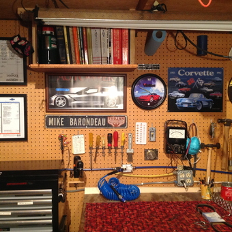 Organized Garage Workbench with Corvette Decor - Black'95 from Roscoe, SD