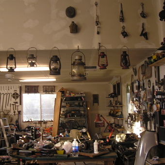 Vintage Lanterns and Tools Displayed in Organized Garage - Raymond from Redding, CA