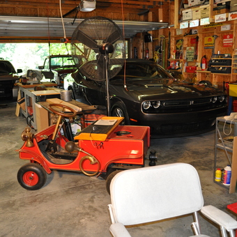 Classic Car Garage With Workbenches and Tools - Mikey