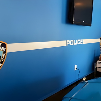 Police Themed Garage with Tool Storage and TV - Jay from Massapequa, New York