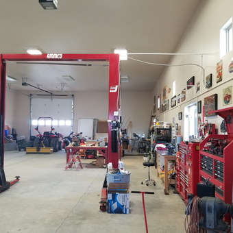 Spacious garage with car lift, tool chests, and decor - Rob from Prescott Valley, AZ