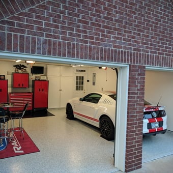 Organized Garage With Red Cabinets and Mustang - B. Austin from Greenbrier, ar