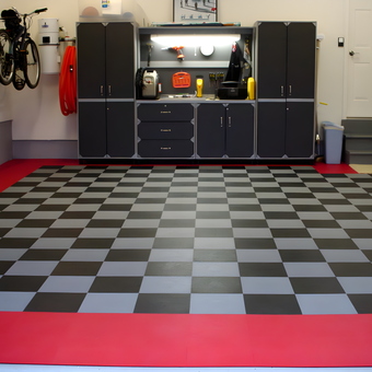 Checkered Garage Floor Tiles and Cabinets - Papa Mike from Chesterfield, MO