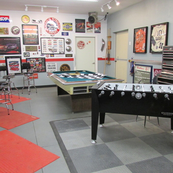 Retro Garage Decor with Game Tables and Tool Storage - Dennis from Longmont, CO