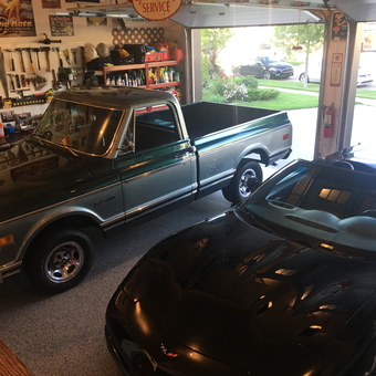 Organized Garage With Classic Truck and Corvette - Parfett
