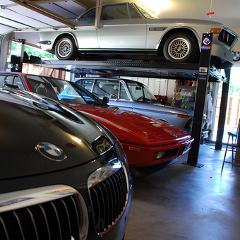 Garage with Car Lift, BMWs, Tools, and Posters - Mike from Plano, TX