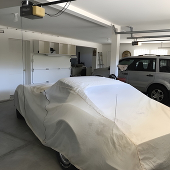 Organized Garage with Covered Classic Car and Shelving - Anthony Natoli from Agua Dulce, California