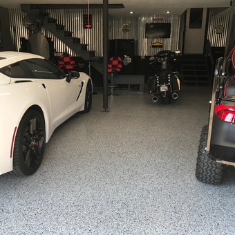 Modern garage with epoxy flooring and vehicles - Steven from Liberty, MO