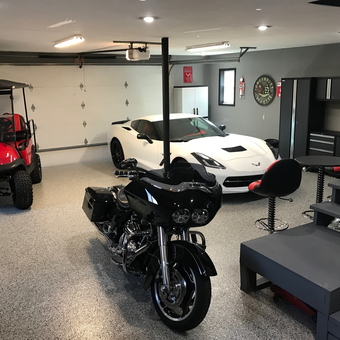 Modern garage with epoxy floor and cabinets - Steven from Liberty, MO