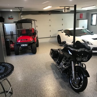 Organized Garage with Corvette, Motorcycle, and Golf Cart - Steven from Liberty, MO