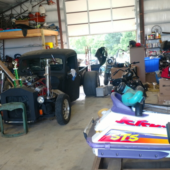 Classic Hot Rod, Motorcycles, and Jet Skis in Garage - Pup from Rayville, Missouri