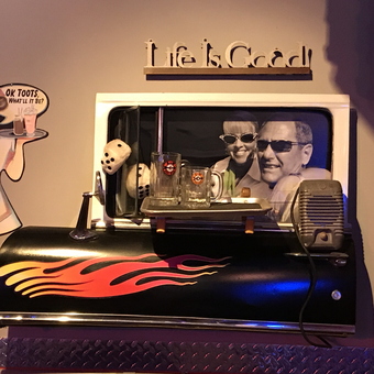 Retro Diner Wall Decor with Car Door and Flames - Bob from Fairfax, IA