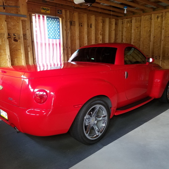 Red Chevy SSR in Organized Garage - Red Shed from Gouldsboro, PA