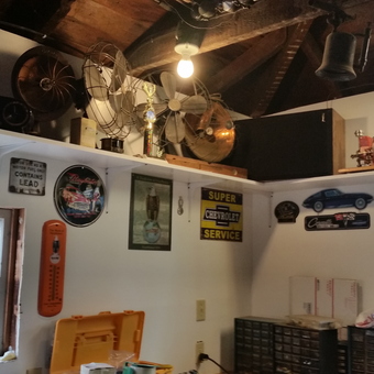 Vintage Fans, Auto Signs, and Garage Decor Display - Gary from Newark, Il
