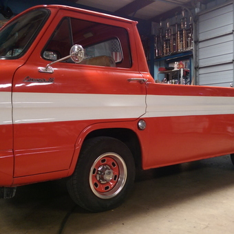 Red and White Classic Truck in Organized Garage - George from Inverness, Fl.