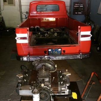 Classic Red Truck and Engine on Lift Table - George from Inverness, Fl.