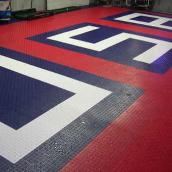 Red and Blue Modular Garage Flooring Tiles - Paws from Naples, Florida