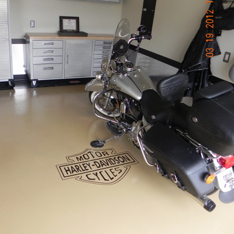 Garage with Metal Cabinets and Harley-Davidson Floor Logo - remzy from Rogers, AR